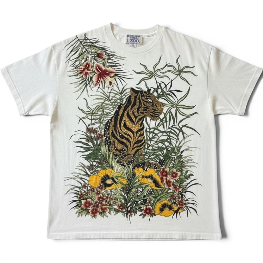 Vintage Beverly Hills Zoo Shirt women's Large‎ White Tiger Graphic Tee 1989 80s